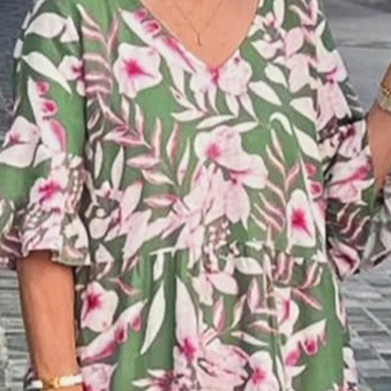 Vestido midi estampado con cuello en V