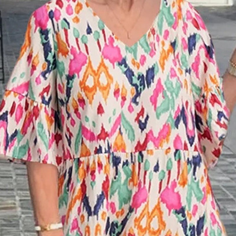 Vestido midi estampado con cuello en V