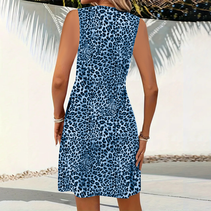 Minivestido de mujer con escote en V y estampado de leopardo