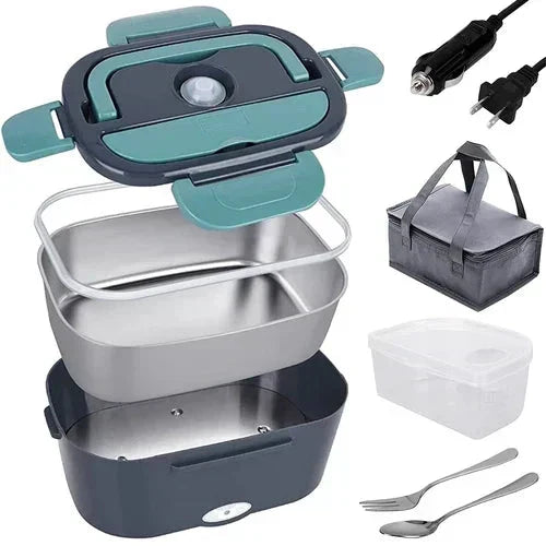 2026 - 2-en-1 boîte-repas chauffante électrique portable | 12 V pour voiture et 230 V pour la maison, double usage, acier inoxydable de 1,5 L, chauffage rapide de 60 W