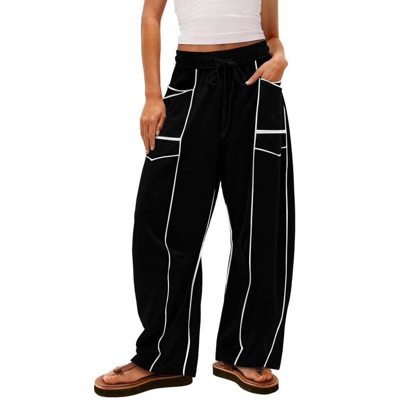 Pantaloni casual da donna, ampi e morbidi, con coulisse e gamba larga