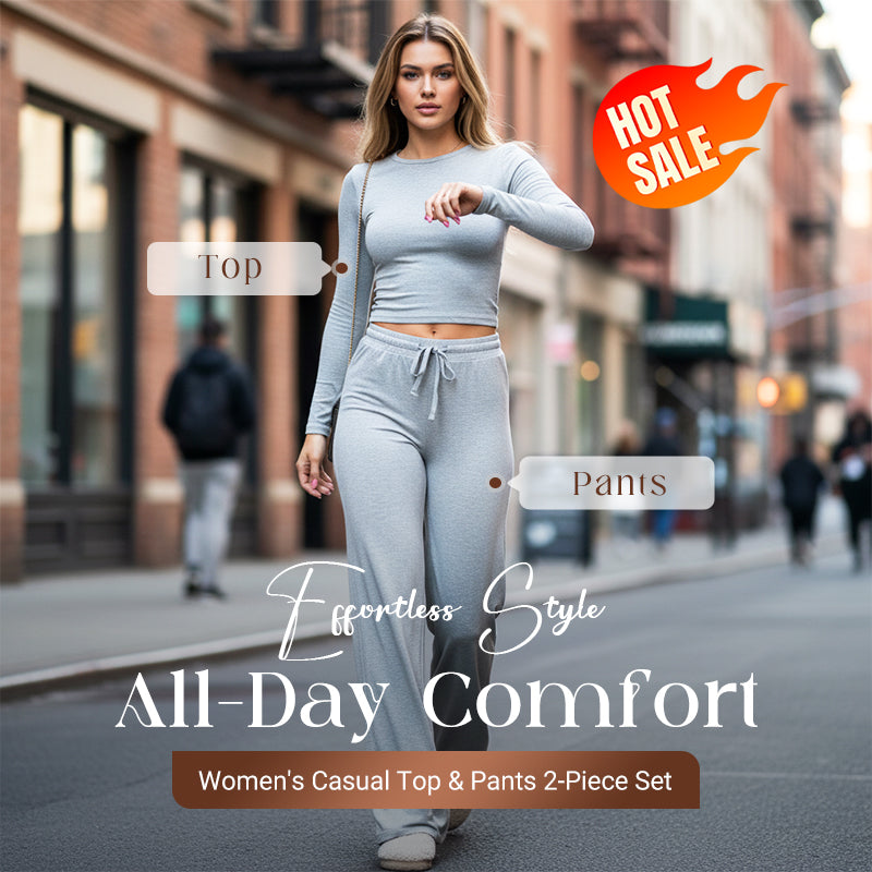 NOW Women's Casual 2-Piece Set ¨C Slim Top & Straight-Leg Pants, Soft Stretch Fabric