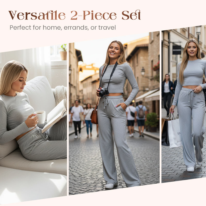 NOW Women's Casual 2-Piece Set ¨C Slim Top & Straight-Leg Pants, Soft Stretch Fabric