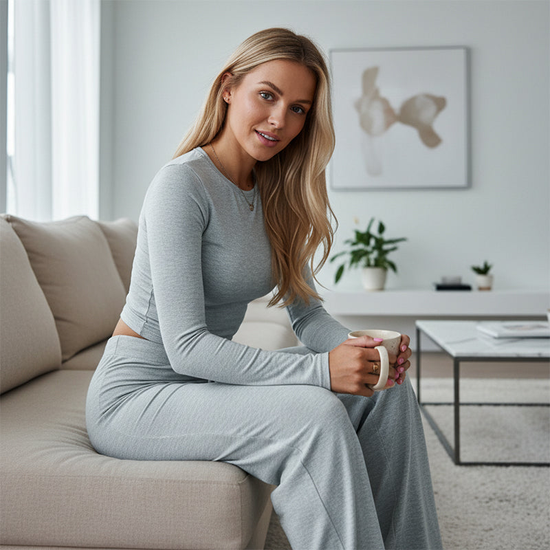 NOW Women's Casual 2-Piece Set ¨C Slim Top & Straight-Leg Pants, Soft Stretch Fabric