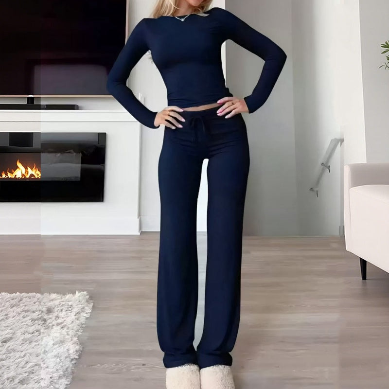 NOW Women's Casual 2-Piece Set ¨C Slim Top & Straight-Leg Pants, Soft Stretch Fabric