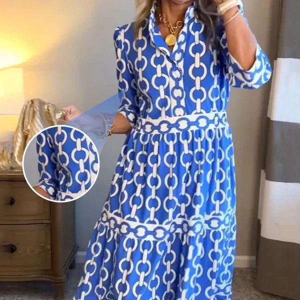 Women¡¯s Geometric Print V-Neck Maxi Dress