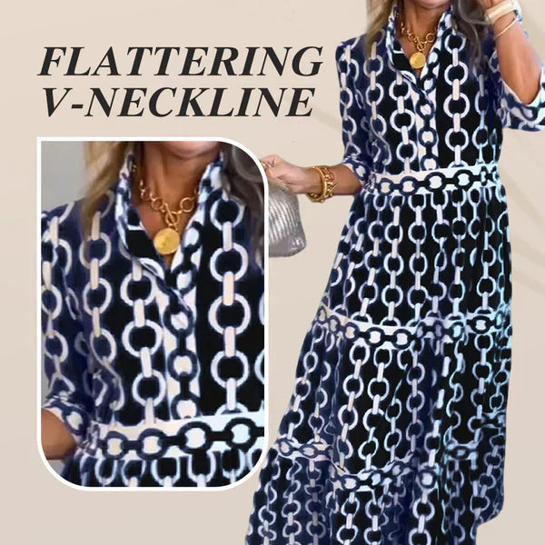 Women¡¯s Geometric Print V-Neck Maxi Dress