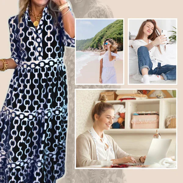 Women¡¯s Geometric Print V-Neck Maxi Dress