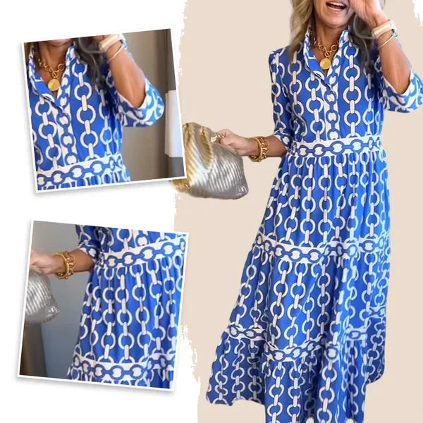 Women¡¯s Geometric Print V-Neck Maxi Dress
