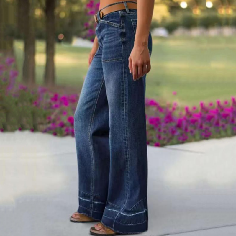 Nieuwe damesmode 2026: retro jeans met wijde pijpen en zakken