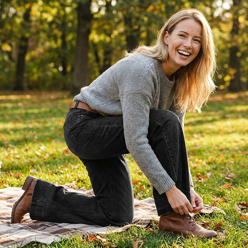 Nieuwe damesmode 2026: retro jeans met wijde pijpen en zakken