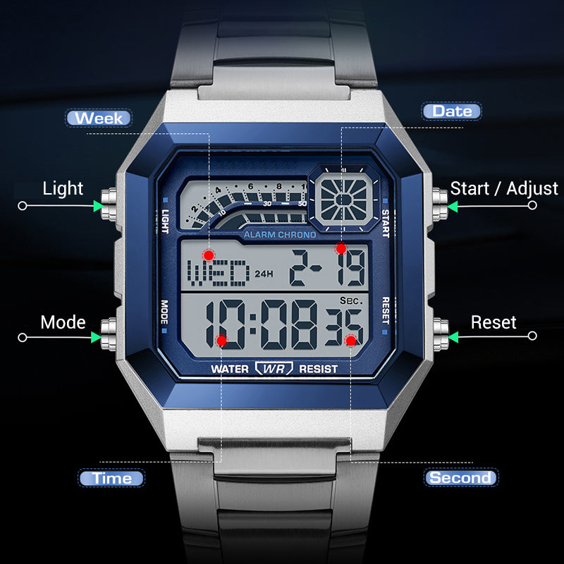 Offerte-Orologio digitale con display quadrato e retroilluminazione luminosa