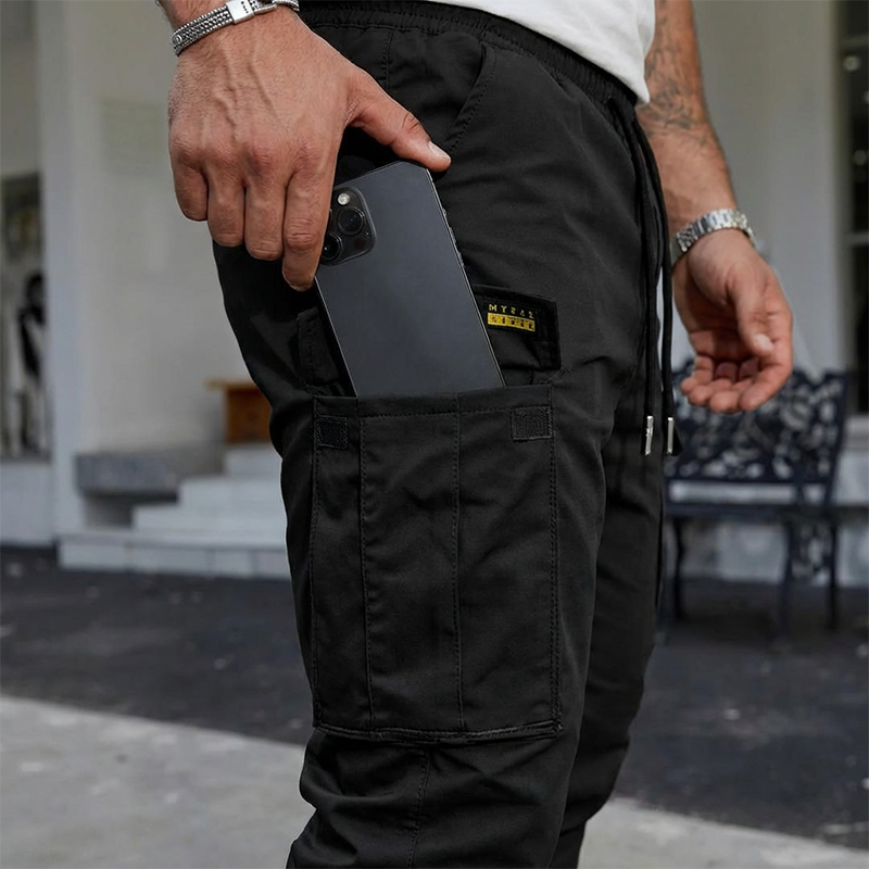 Pantalones cargo informales con cordón para hombre