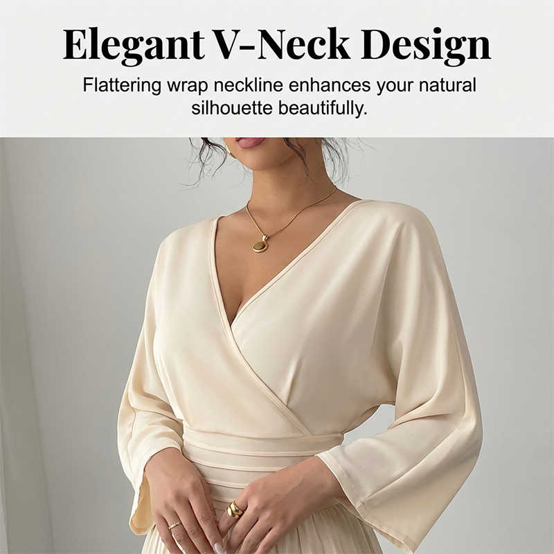 Elegante jumpsuit met V-hals, plooien en wijde pijpen - Chic, comfortabel en perfect voor elke gelegenheid