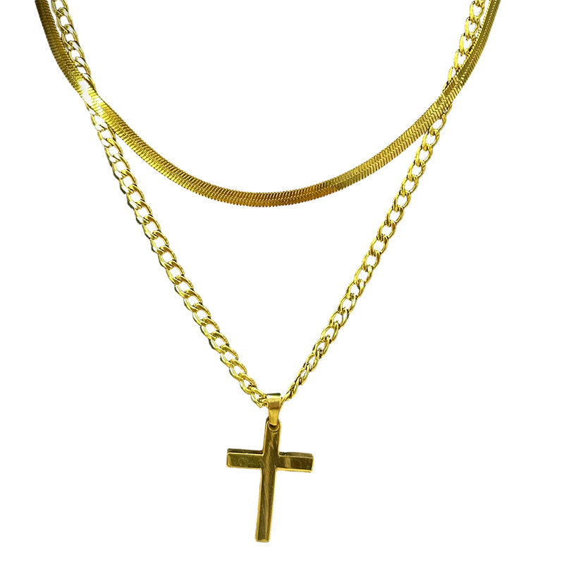 Double Layer Cross Pendant Necklace