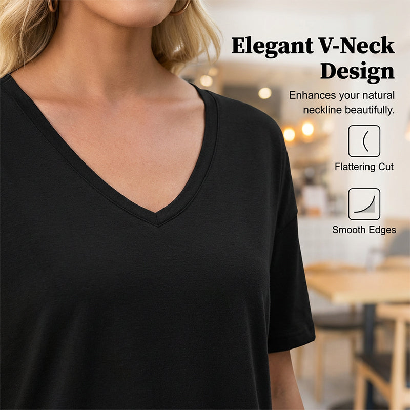 Top de manga tres cuartos y cuello de pico para mujer con bajo de patchwork
