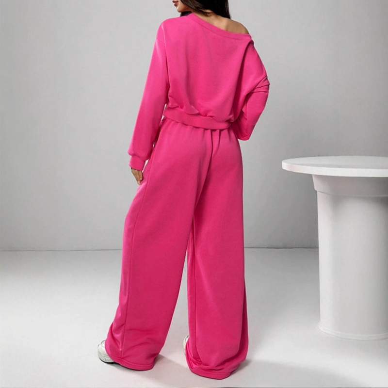 Women's Off-Shoulder Sweatshirt & Wide-Leg Pants Set