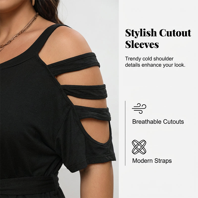 Mono corto casual para mujer con hombros descubiertos y cintura ajustable