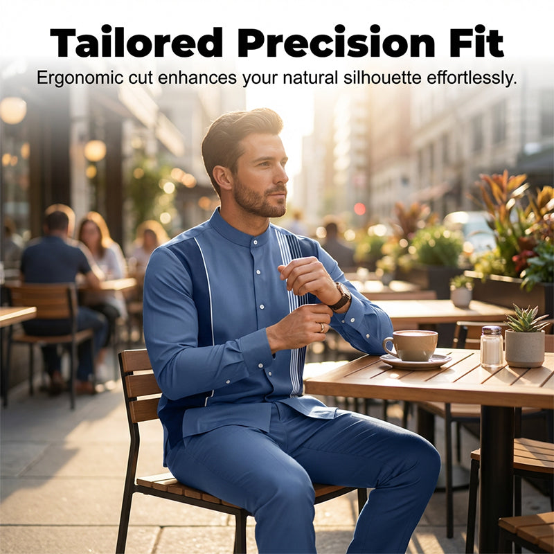 Completo da uomo di camicia e pantaloni a righe, 2 pezzi