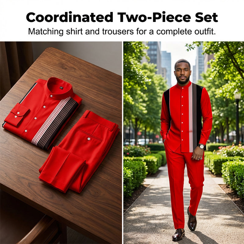 Completo da uomo di camicia e pantaloni a righe, 2 pezzi