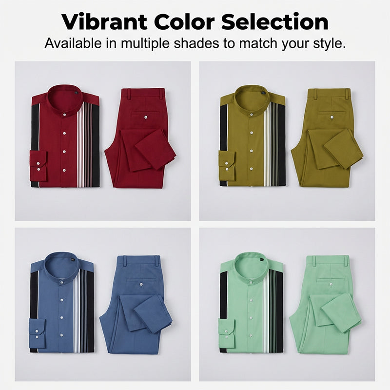 Completo da uomo di camicia e pantaloni a righe, 2 pezzi