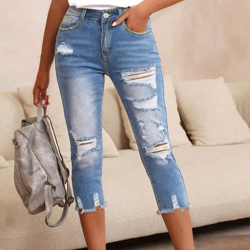 SpecialWomen's Ripped Washed Raw Hem Jeans