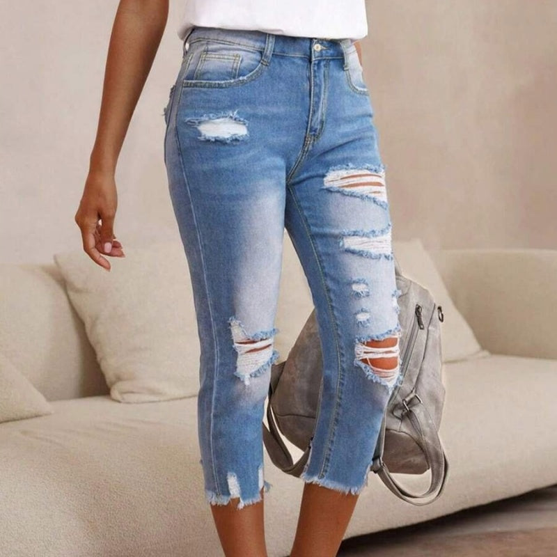 SpecialWomen's Ripped Washed Raw Hem Jeans