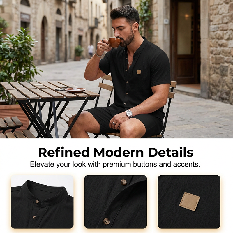 Men's Summer Casual Button-Up Shirt ¨C Stand Collar, Breathable & Relaxed Fit