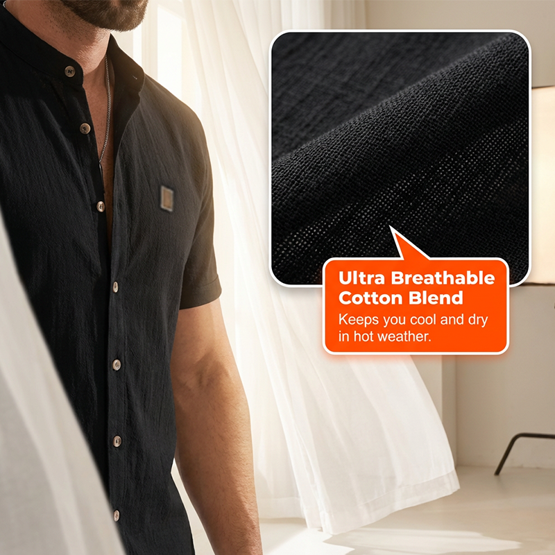 Men's Summer Casual Button-Up Shirt ¨C Stand Collar, Breathable & Relaxed Fit