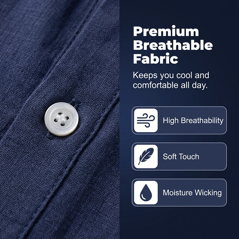 Men's Casual Linen Blend Henley ¨C Breathable, Wrinkle-Free & Effortlessly Cool
