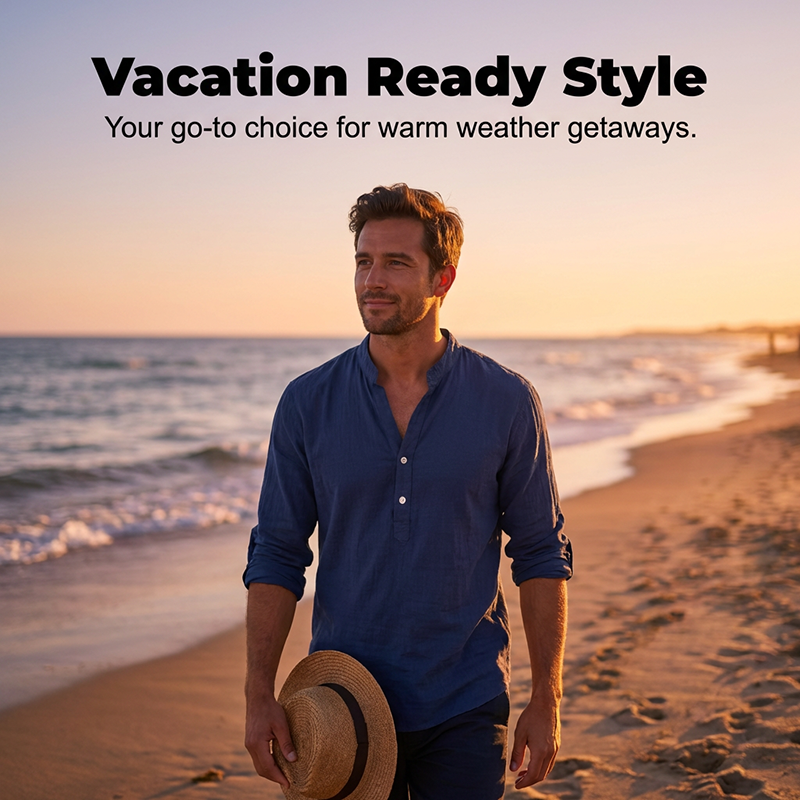 Men's Casual Linen Blend Henley ¨C Breathable, Wrinkle-Free & Effortlessly Cool