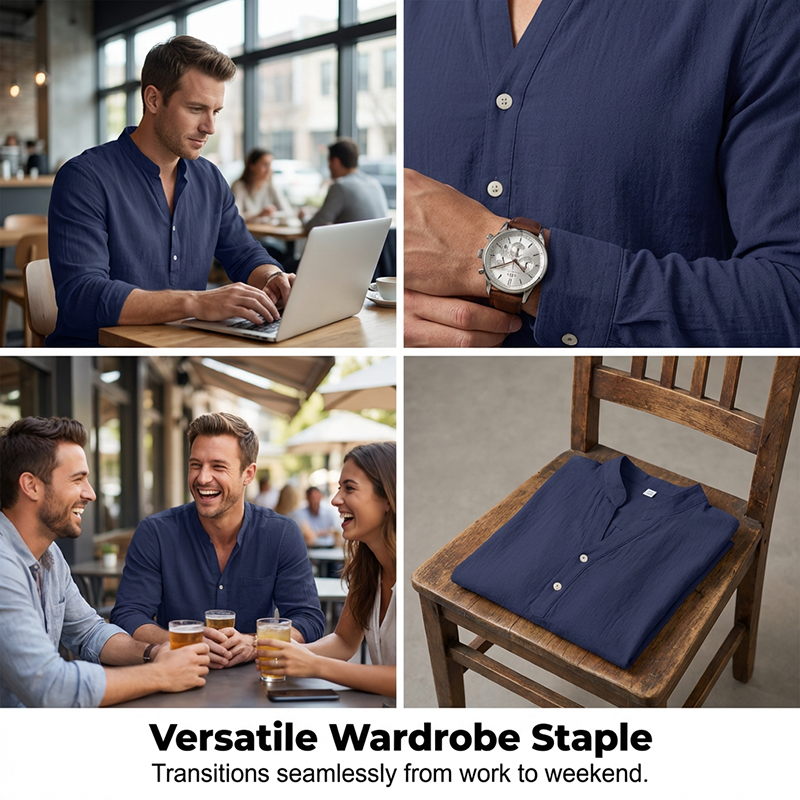 Men's Casual Linen Blend Henley ¨C Breathable, Wrinkle-Free & Effortlessly Cool