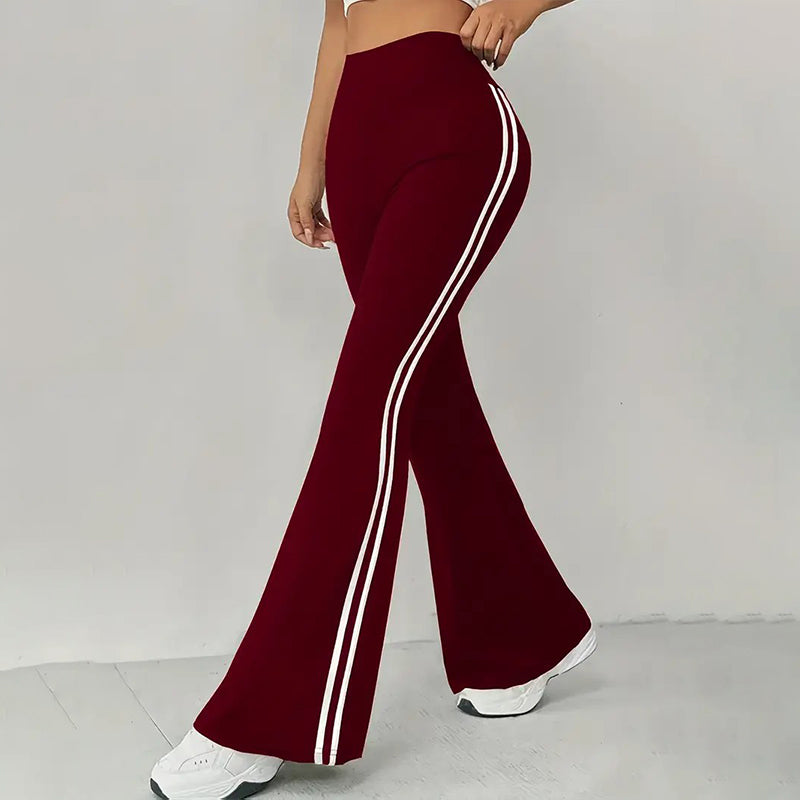 Pantalones acampanados de tiro alto con rayas laterales