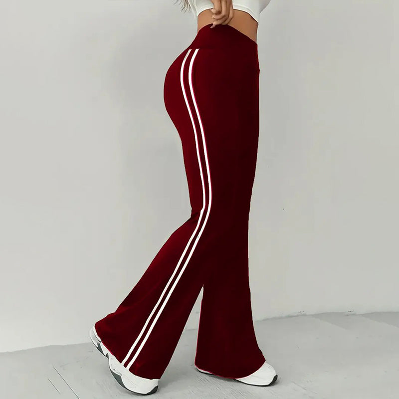 Pantalones acampanados de tiro alto con rayas laterales