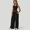 Conjunto para mujer de top corto con cuello halter y pantalones de pierna ancha