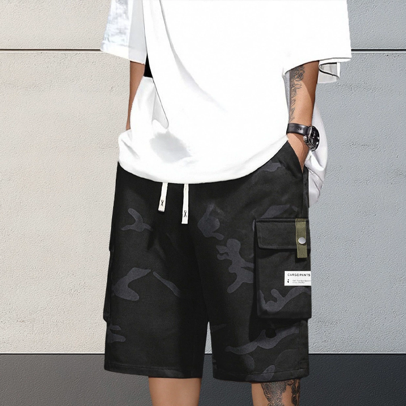 Cargo-short voor heren met camouflageprint en taille met trekkoord