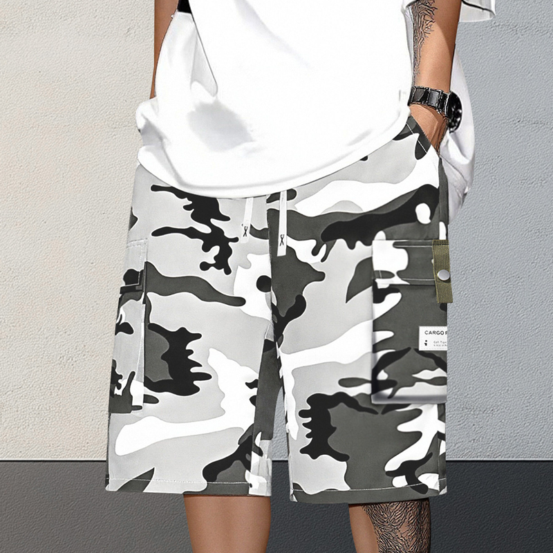 Cargo-short voor heren met camouflageprint en taille met trekkoord