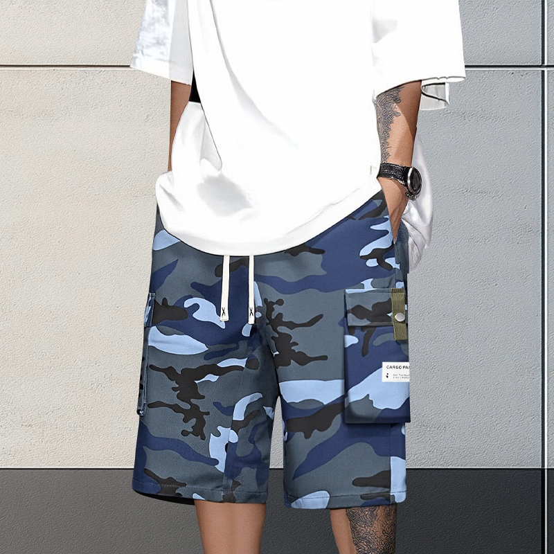 Cargo-short voor heren met camouflageprint en taille met trekkoord
