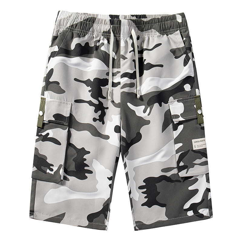 Cargo-short voor heren met camouflageprint en taille met trekkoord
