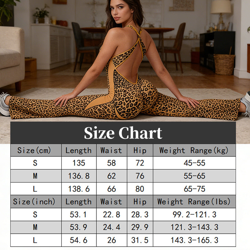 Women's Cheetah Print Workout Jumpsuit with Built-in Bra