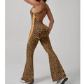 Women's Cheetah Print Workout Jumpsuit with Built-in Bra