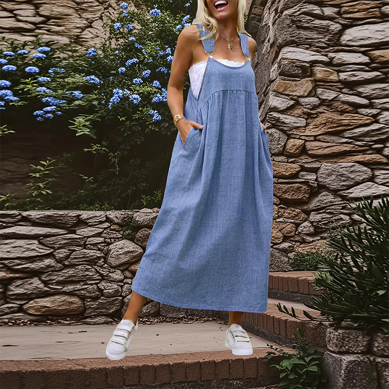 Women's Casual Loose Overall Dress ¨C Relaxed Fit, Side Pockets & Breathable Fabric