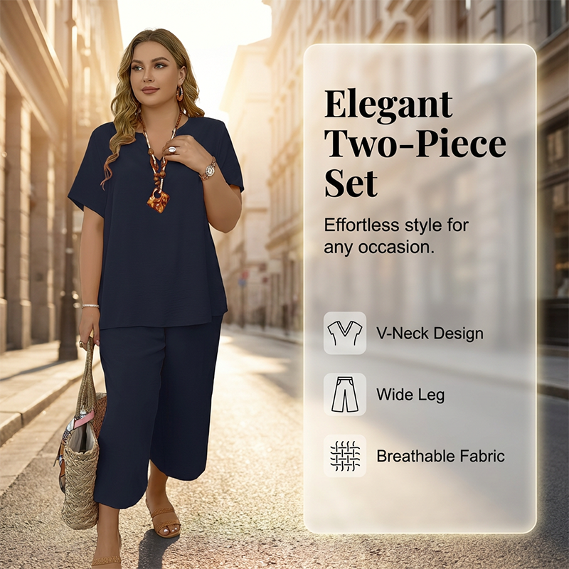 Conjunto informal para mujer de top de manga corta y pantalones de pierna ancha
