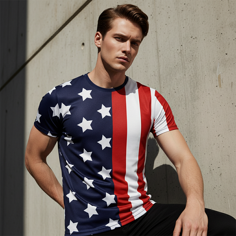 T-shirt à imprimé 3D patriotique américain pour homme