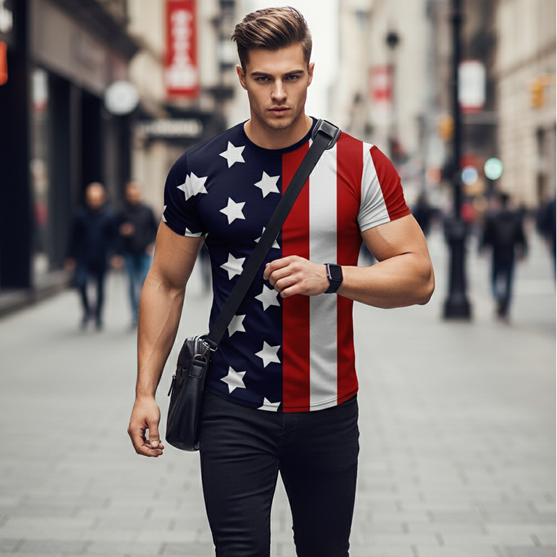 T-shirt à imprimé 3D patriotique américain pour homme