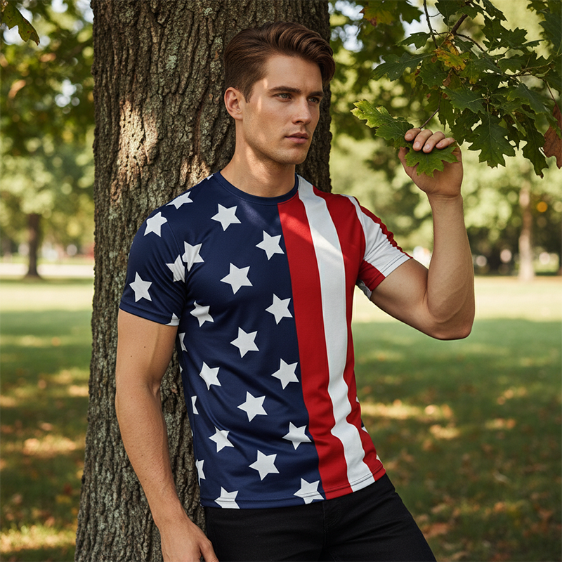 T-shirt à imprimé 3D patriotique américain pour homme