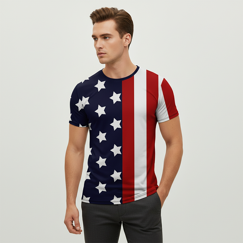 T-shirt à imprimé 3D patriotique américain pour homme