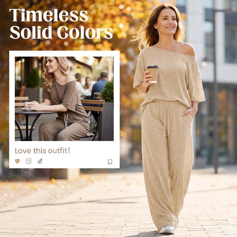 Conjunto de 2 piezas para mujer: top de hombros descubiertos y pantalones
