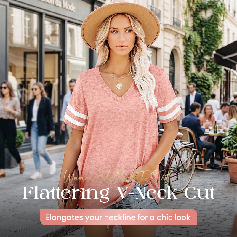 Gestreend T-shirt met V-hals en korte mouwen voor dames