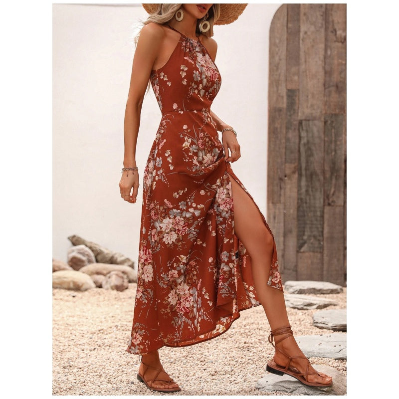Halstertopjurk met split en bloemenprint